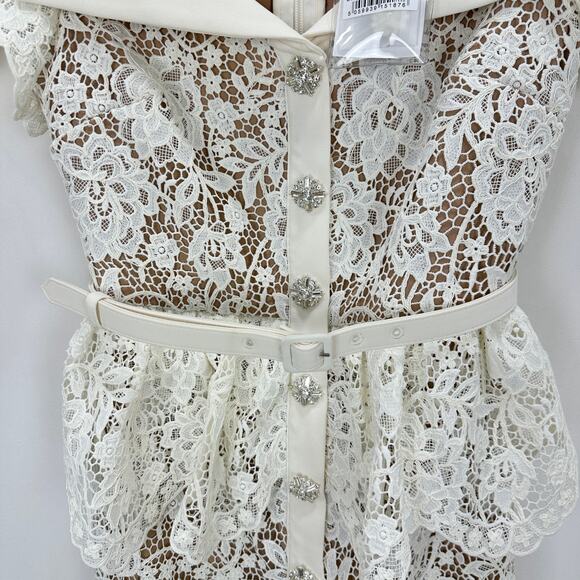 Self Portrait Cream Lace Peplum Midi Dress Wedding Bridal Cocktail US 2 NWT - Picture 11 of 16